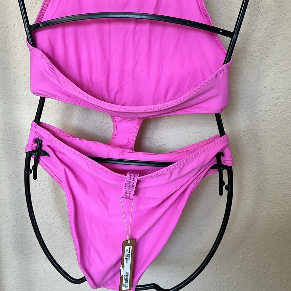 NWT Skims halter Monokini‎ Recycled Swim Neon orchid Size M
